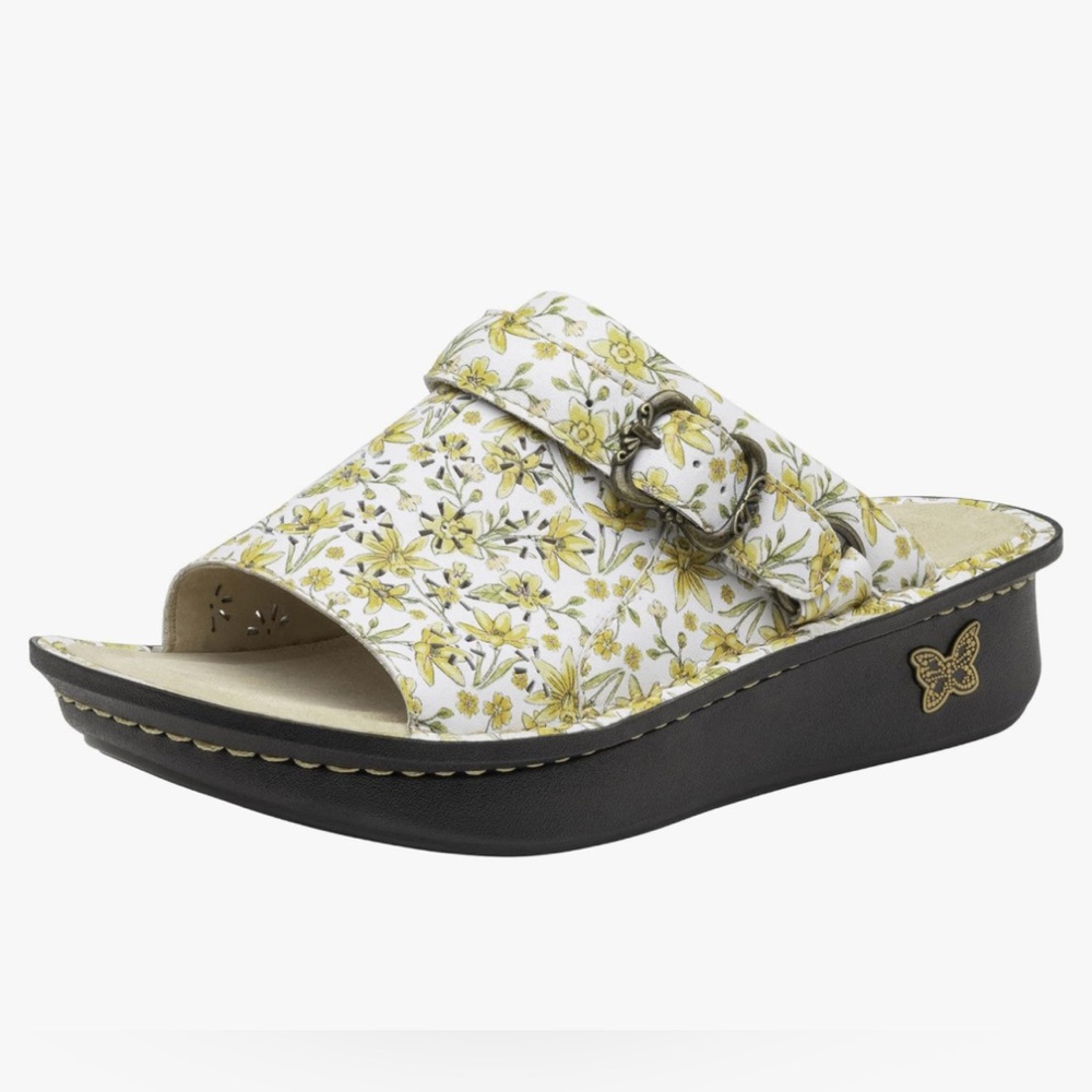 New Alegria Klover Daffodil Sandal Floral Leather Strap Slide Women's Size 40